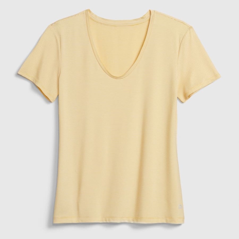 Gapfit Breathe Yellow & White Stripe Scoopneck Tee